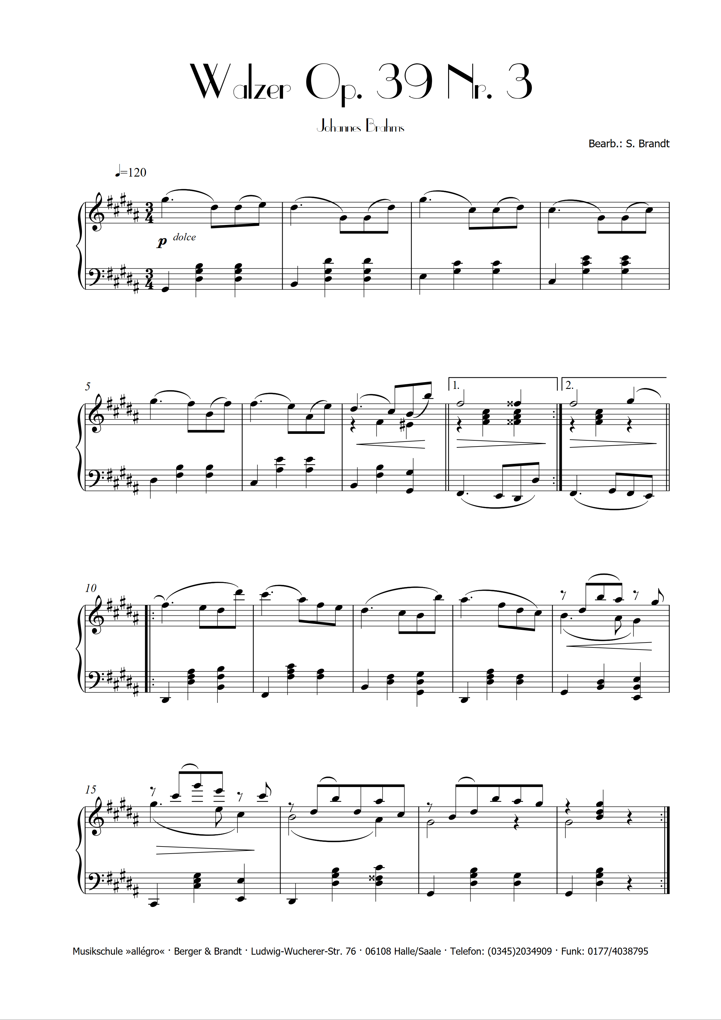 Walzer Op. 39 Nr. 3 Johannes Brahms